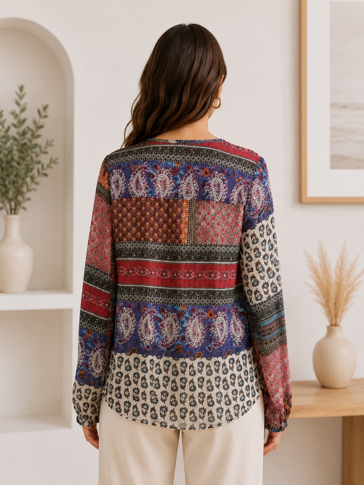 Kadın Çok Renkli Patchwork Gömlek görsel 3
